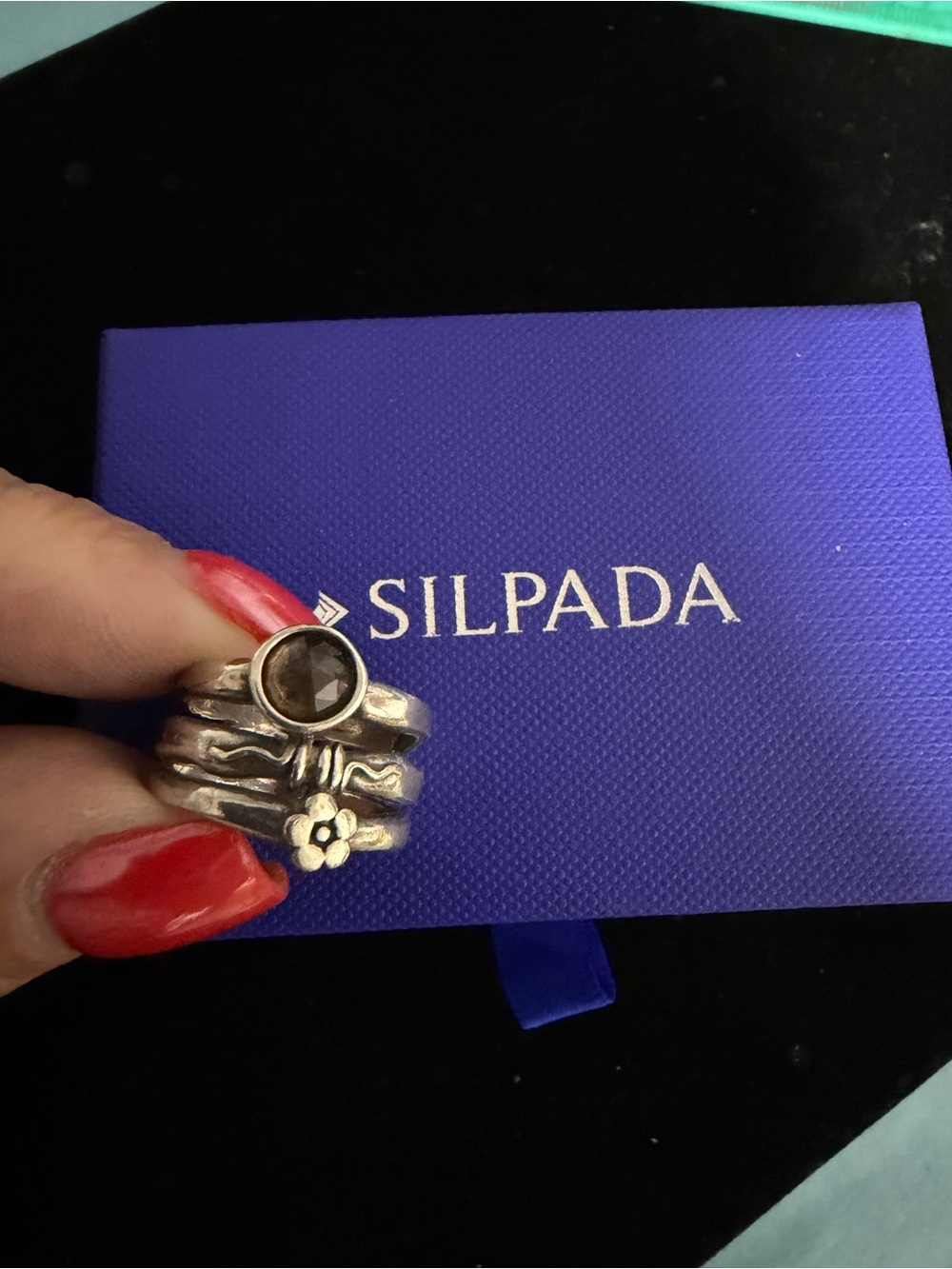 Silpada Sterling Silver Stackable Ring Set with Smoky Quartz Accent -  RETIRED